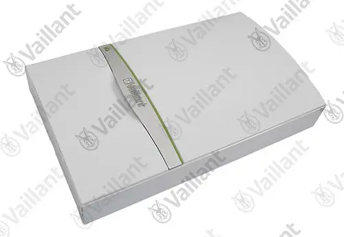 Vaillant-Verkleidung in weißer Ausführung, rechteckige Form mit einer glatten Oberfläche und einem grünen Streifen. Geeignet für Heizgerät.